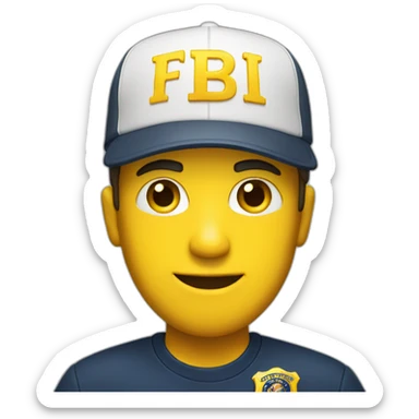man with yellow "FBI" letters on his cap sticker