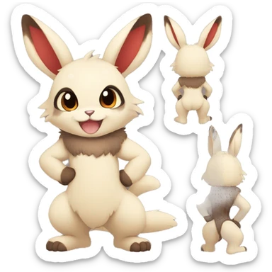 Cute, Chibi, Kemono-style, Anthro, Fur-Sona, Dark-Brown, Normal-type-Ground-type Tan-Rabbit-Fakémon with Dark-Red eyes, beige belly, beige paws, beige feet, beige freckles, full body sticker