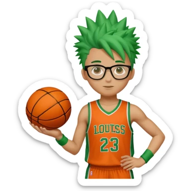 Green-Haired Athlete – Green spiky hair, orange basketball uniform, glasses, holding ball.


 sticker