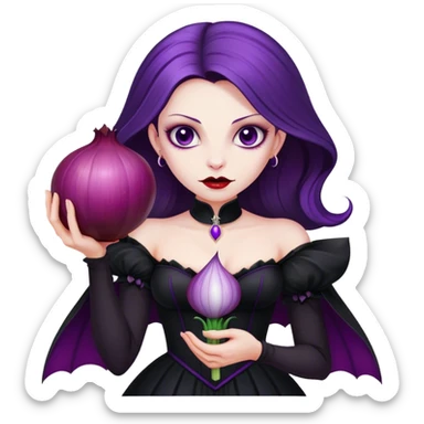 The vampire in black dress, holding a big violet onion  sticker
