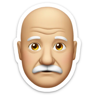 old fat bald man with mustache wearing red sticker