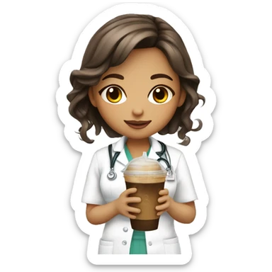 nursing student chibi girl with iced coffee  sticker