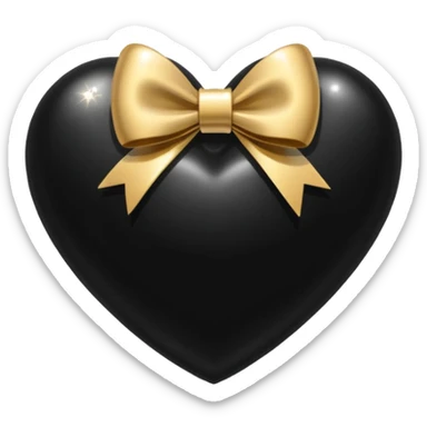 glossy black heart with a gold bow with sparkles sticker