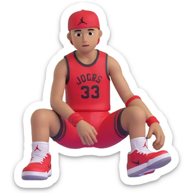 3D emoji style red Jordan Retro 3 sneaker with arms and legs, no face, sitting pose sticker