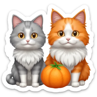 a realistic looking very fluffy grey and white cat sitting next to another cat sticker