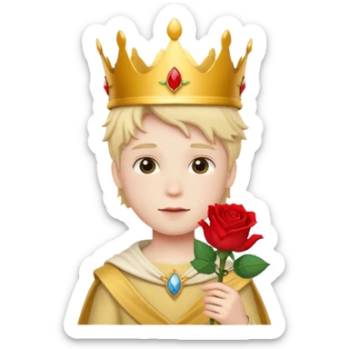 The Little Prince with a crown and a rose in his hand sticker