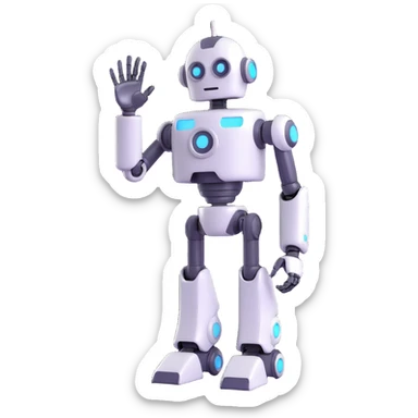 a robot saluting, shiny metallic 3D style, reflective surfaces, detailed sticker
