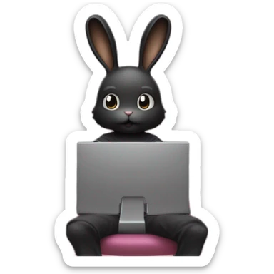 yugy bunny in black t-shirt playing computer on pink chair dark souls 2 sticker