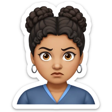 An angry female teacher with brown skin, black curly hair in a bun or updo, and slightly chubby sticker