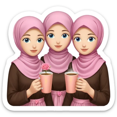 Turkish beautiful finish Konya three girls blue eyes with pink rose and turkis butter yellow hijab islamic dress and had on her hand turkish coffee   sticker