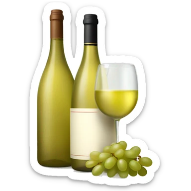 White wine bottle with glass and grapes sticker