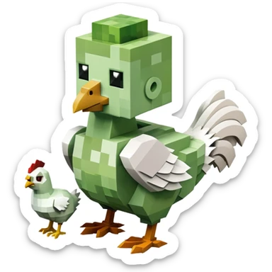 small square-shaped Minecraft zombie riding a small white chicken sticker
