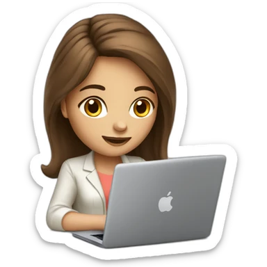 Beautifull programmer girl with brown hair working with MacBook sticker