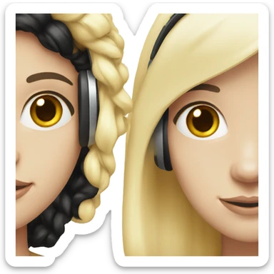 Two pale skin Girls  with headphones one black hair one blonde hair  sticker