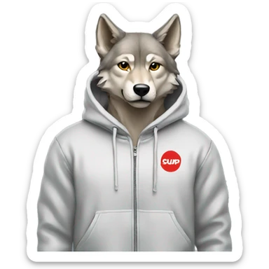 wolf wearing a supreme hoodie  sticker