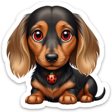 Long haired Dachshund with ladybug  sticker