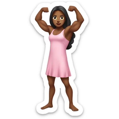 Strong muscle girl flexing in a Pink Nightgown sticker