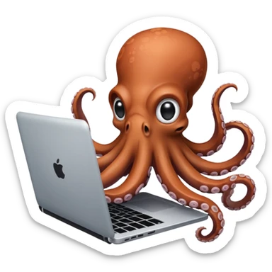 an octopus typing on a laptop sticker