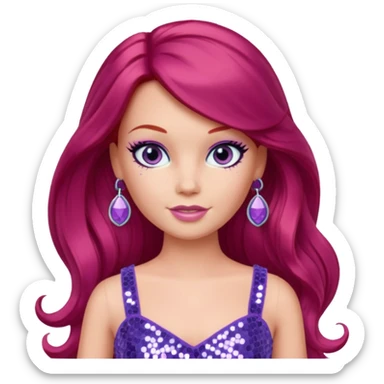 P.J. from Barbie & Friends with indigo eyes, long red hair, lilac sequin crop top sticker