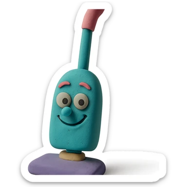 upright vacuum with playful expression in claymation style with pastel colors sticker
