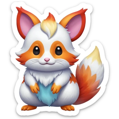  Shiny iridescent light warmly colored reddish-orange-gold-gradients neon vibrant colorful pastel flourishing flurry fuzzy Absol-Minccino-Furret-Zangoose-Chinchilla-fusion-animal-Fakémon-hybrid-creature, by griffsnuff sticker