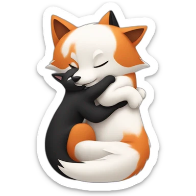 Fox hug black and white cat sticker