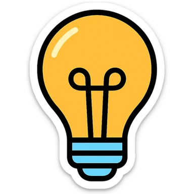 bulb icon, black outlines with subtle color accents, modern sticker