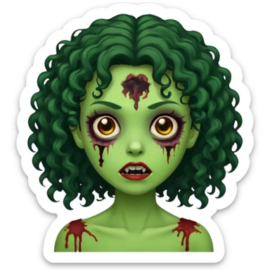 garota verde zombie com cabelos cacheados preto sticker