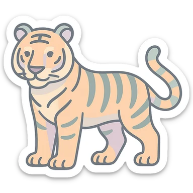 Create an icon-color-outlined style illustration of a tiger as the symbol of the year according to Feng Shui, in a Chinese Eastern style. Use thin, clean contours and soft rounded shapes. Apply a pastel palette with colors #98B5BC, #B5B3C1, #C9A3C9, #E4C0CA, #F7DCD1, #F7C0AA. Include detailed shadows and highlights with soft lighting. The background should be transparent. The style should be less cute and without decorative elements. The silhouette and appearance should match the provided reference. sticker