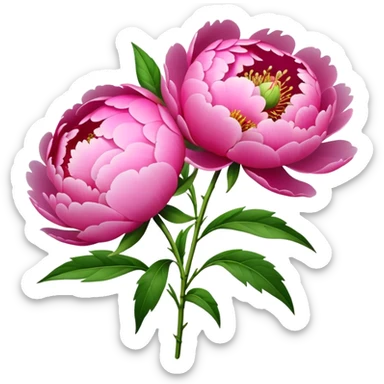 bouquet pink Peony, luxuriant, stem, leaf, bud sticker