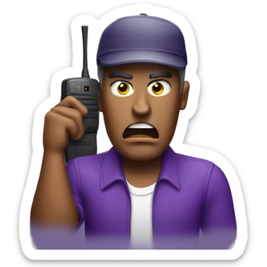 Guy ANGRY talking to a purple walkie talkie  sticker
