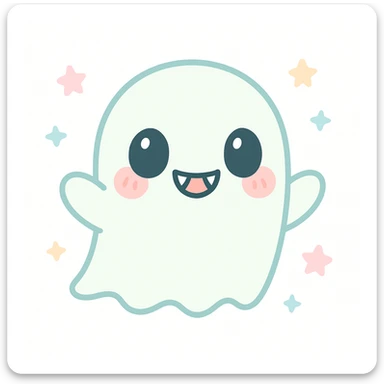 a chibi ghost with horror elements, like sharp teeth but blushing cheeks, cute and scary sticker