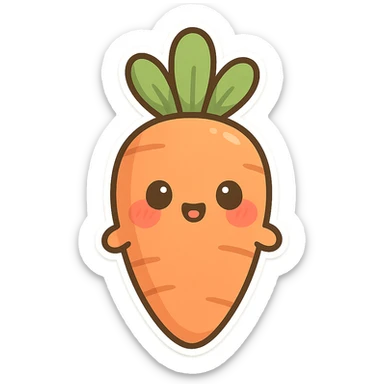 chibi sticker-style carrot, cute and exaggerated, with blushing cheeks and tiny arms sticker