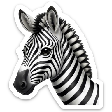 Cinematic Noble Zebra Portrait Emoji, Poised and regal, with a lean, elegant build, a long, graceful equine snout and striking fur of bold black and white stripes, deep-set soulful piercing eyes, Simplified yet sharp and sophisticated features, highly detailed, glowing with a soft, dignified glow, high shine, intelligent and graceful, stylized with an air of savannah chic, focused and attentive, soft glowing outline, capturing the essence of a watchful and confident equine that feels as though it could gallop out of the screen with effortless authority! sticker