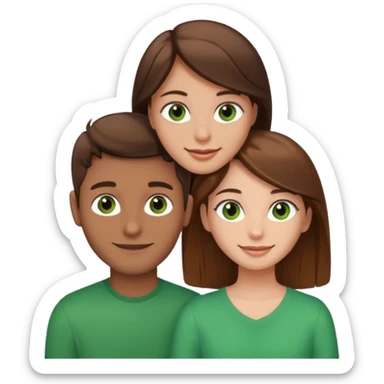 A boyfriend with light brown hair and green eyes next to his girlfriend with dark brown hair and brown eyes sticker