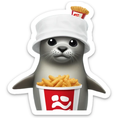 Seal with kfc bucket on head with drumstick in hand sticker