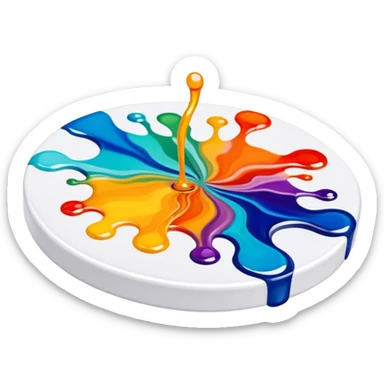 Epoxy resin art icon, tubes of epoxy resin, visible mixing tools, colorful resin pouring onto a surface, creating intricate patterns or designs, such as abstract art or coasters, minimalistic style, clean lines, transparent background. sticker