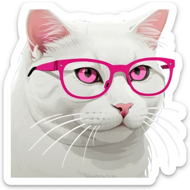 White cat with pink glasses sticker