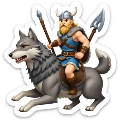 Viking Warrior Riding A Wolf  sticker