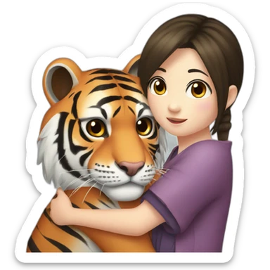 Tiger in arm of Japanese girl Dark Eyes   sticker