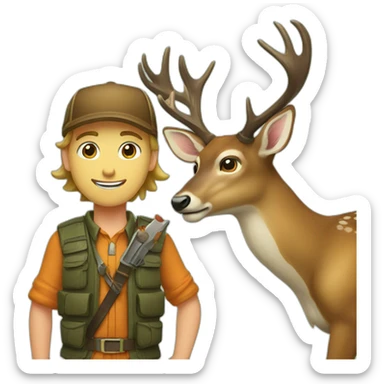 deer and hunter being firends sticker