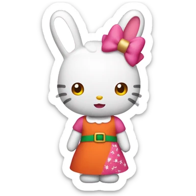 Hello kitty with a christmas dress pink and a small orange bunny sticker