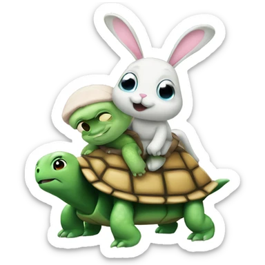 Crying turtle and bunny is riding him sticker