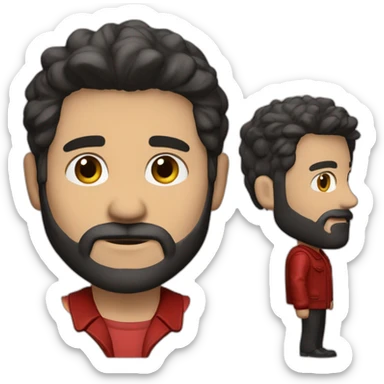 hombre blanco con barba de 3 días, camisa roja y chaqueta de cuero negra sticker