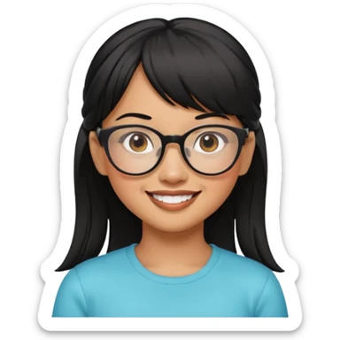 filipino woman black hair in pony tail with straight bangs and big glasses sticker
