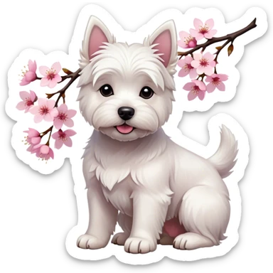 west highland terrier with cherry blos sticker