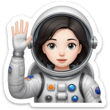 girl with dark hair waving wearing spacesuit sticker