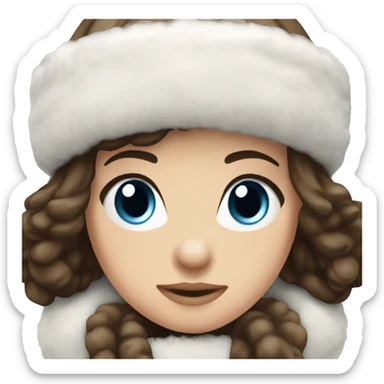 Brunette girl blue eyes in white earmuffs winter outfit sticker