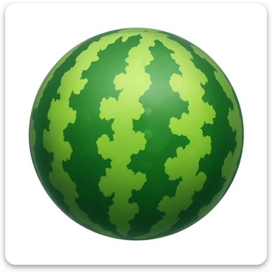 Create a watermelon emoji that looks exactly like the reference image (ignore the crocodile) in the style of iOS emojis. The emoji should have a 3D appearance with shiny, smooth gradients, soft shadows, and a realistic watermelon texture, capturing the classic emoji look. Add a glossy effect to the rind. sticker