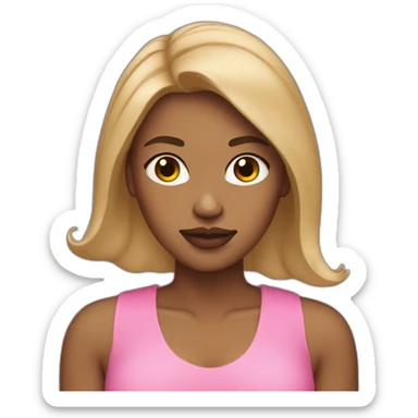 Tan woman with middle parted dark blonde and pink lipss sticker